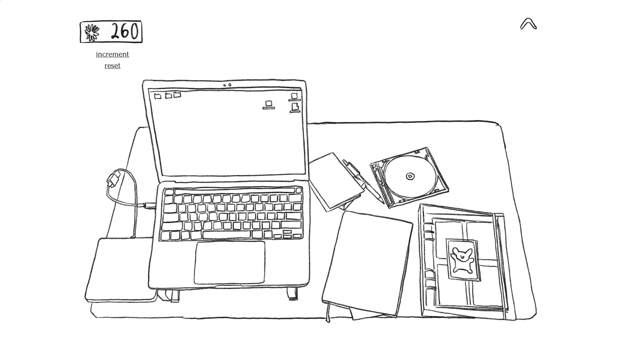 The desk scene — the app's home and main navigation.